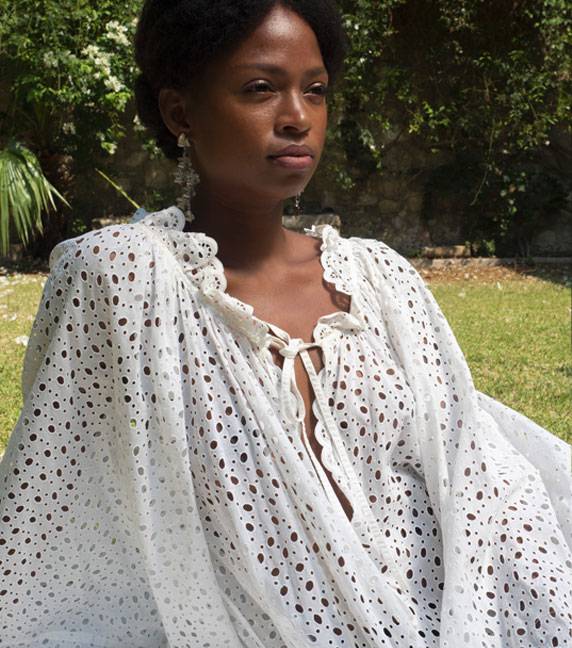 Luisa Beccaria Abito lungo midi in cotone broderie Offerta Giorno del Papà