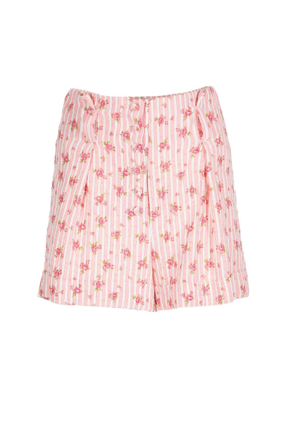 Luisa Beccaria Bermuda in cotone con rose a righe Offerta Anniversario