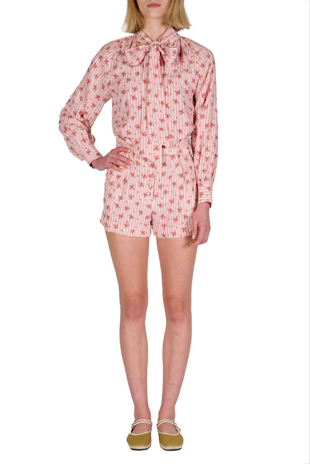 Luisa Beccaria Bermuda in cotone con rose a righe Offerta Anniversario