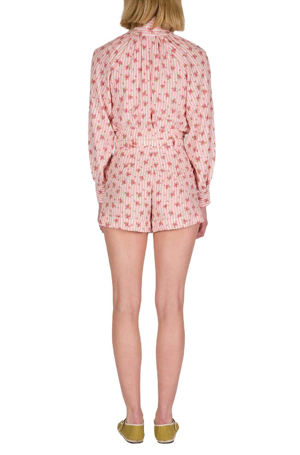 Luisa Beccaria Bermuda in cotone con rose a righe Offerta Anniversario