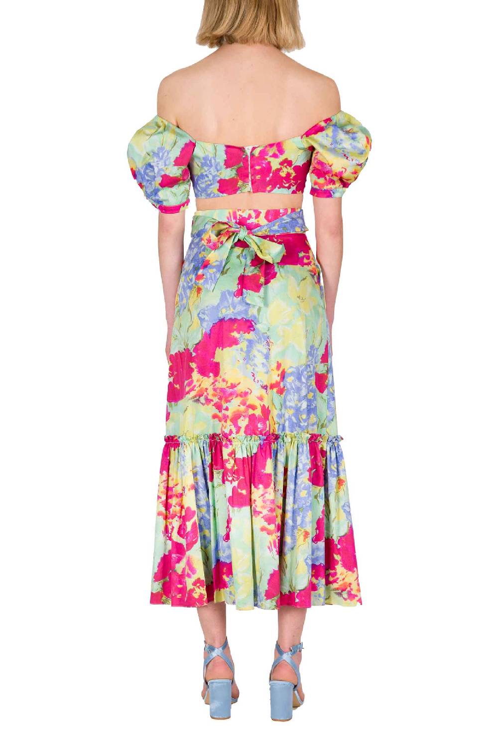 Luisa Beccaria Top in cotone stampato con spalle scoperte con fiori astratti Vendita calda