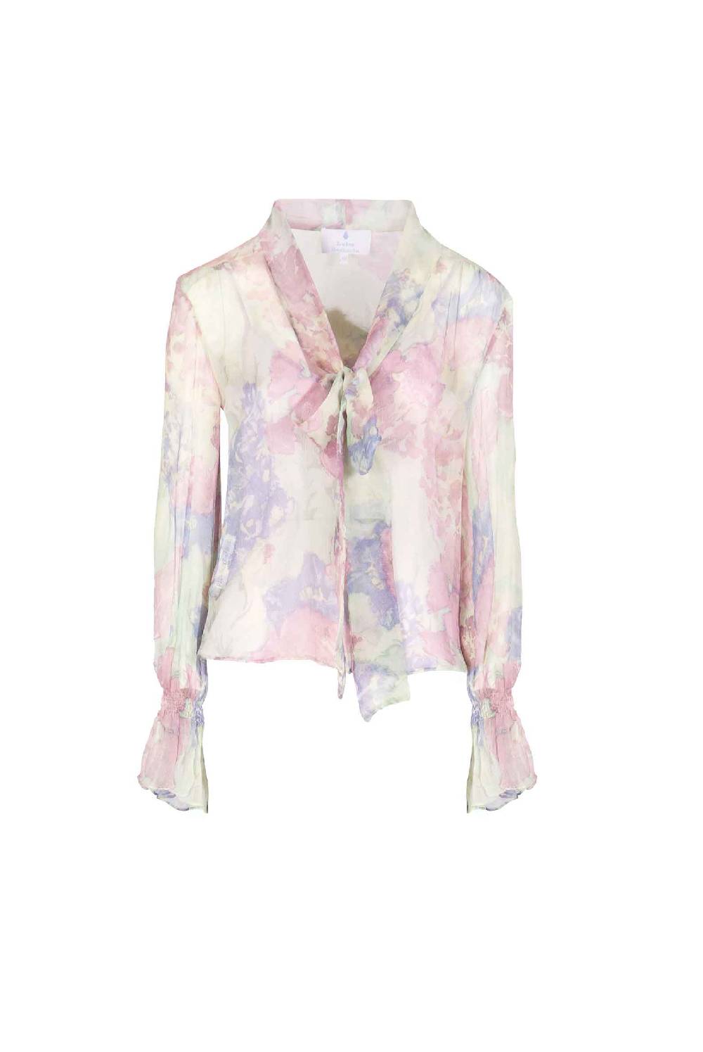Luisa Beccaria Camicia in chiffon stampato con fiocco in fiori astratti Latest fashion