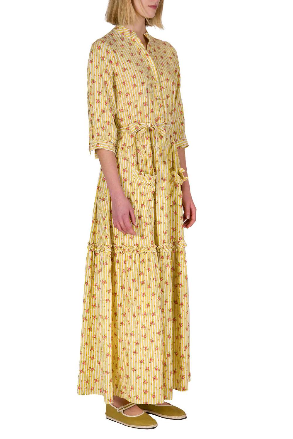 Luisa Beccaria Abito in cotone con rose a righe Offerte esclusive