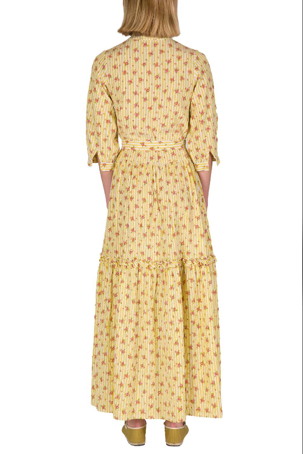 Luisa Beccaria Abito in cotone con rose a righe Offerte esclusive