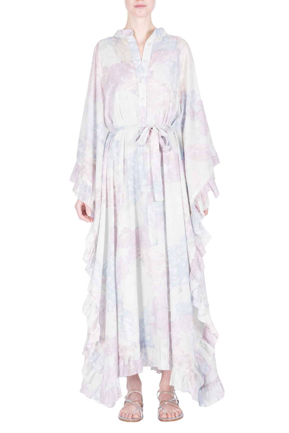 Luisa Beccaria Caftano in cotone con fiori astratti Lightning offer