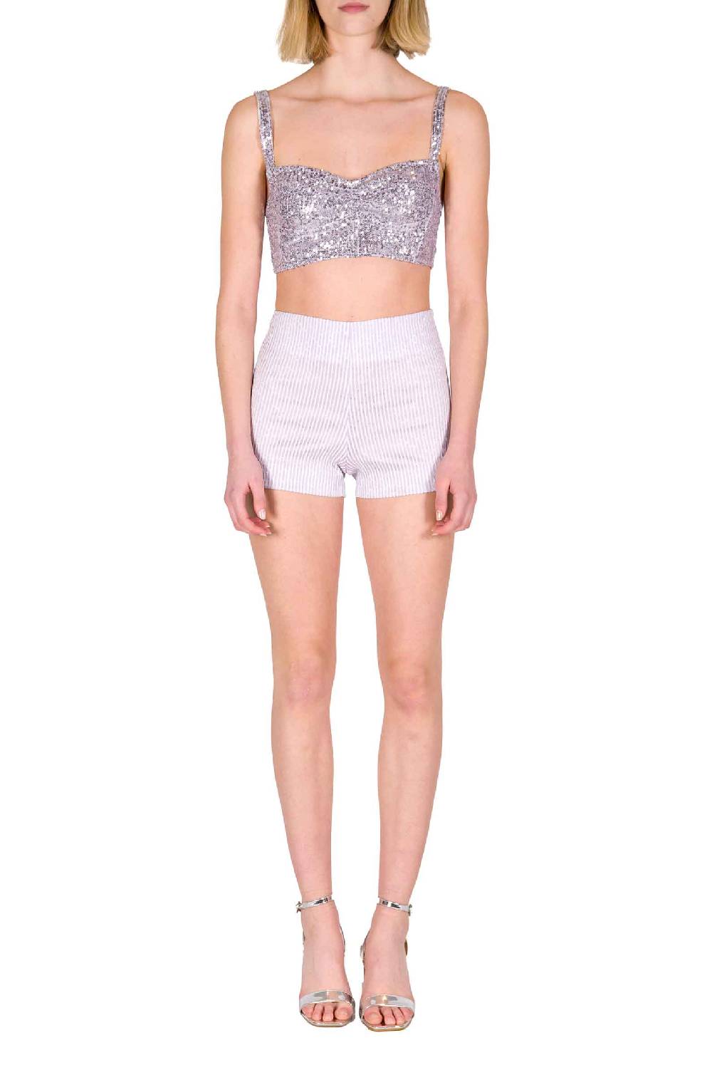 Luisa Beccaria Shorts in cotone a righe Liquidazione