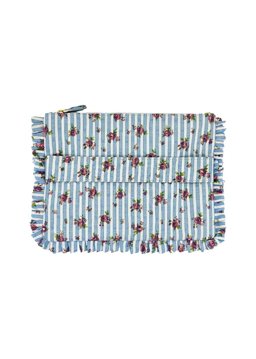 Luisa Beccaria Pochette Grande A Mano Con Rose Rigate Blu Prezzo basso
