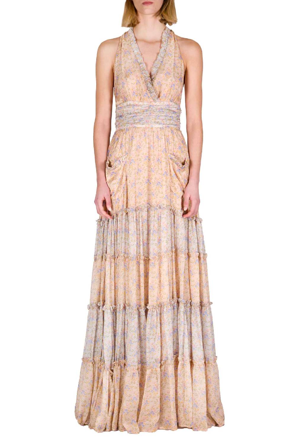 Luisa Beccaria Abito lungo in chiffon increspato Blooming Mirage ACQUISTA ORA