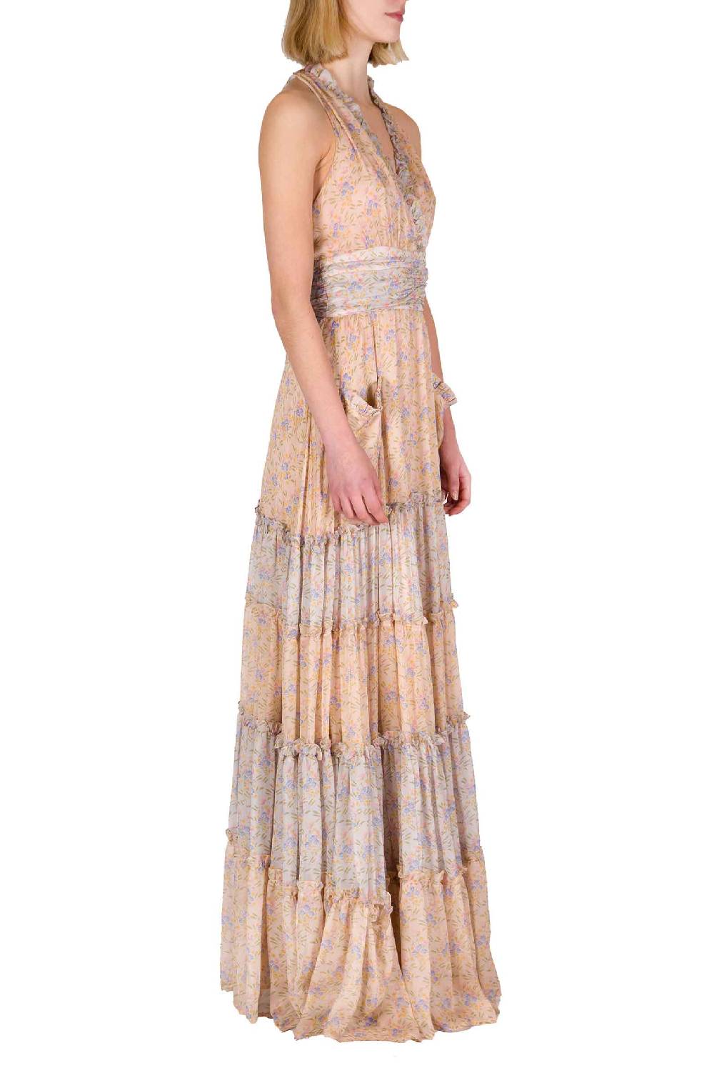 Luisa Beccaria Abito lungo in chiffon increspato Blooming Mirage ACQUISTA ORA