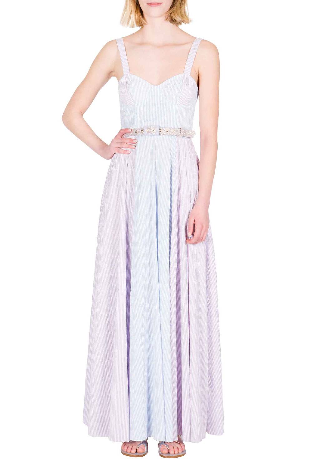 Luisa Beccaria Abito bustier in cotone con spalline a righe bicolori Offerta speciale della fabbrica