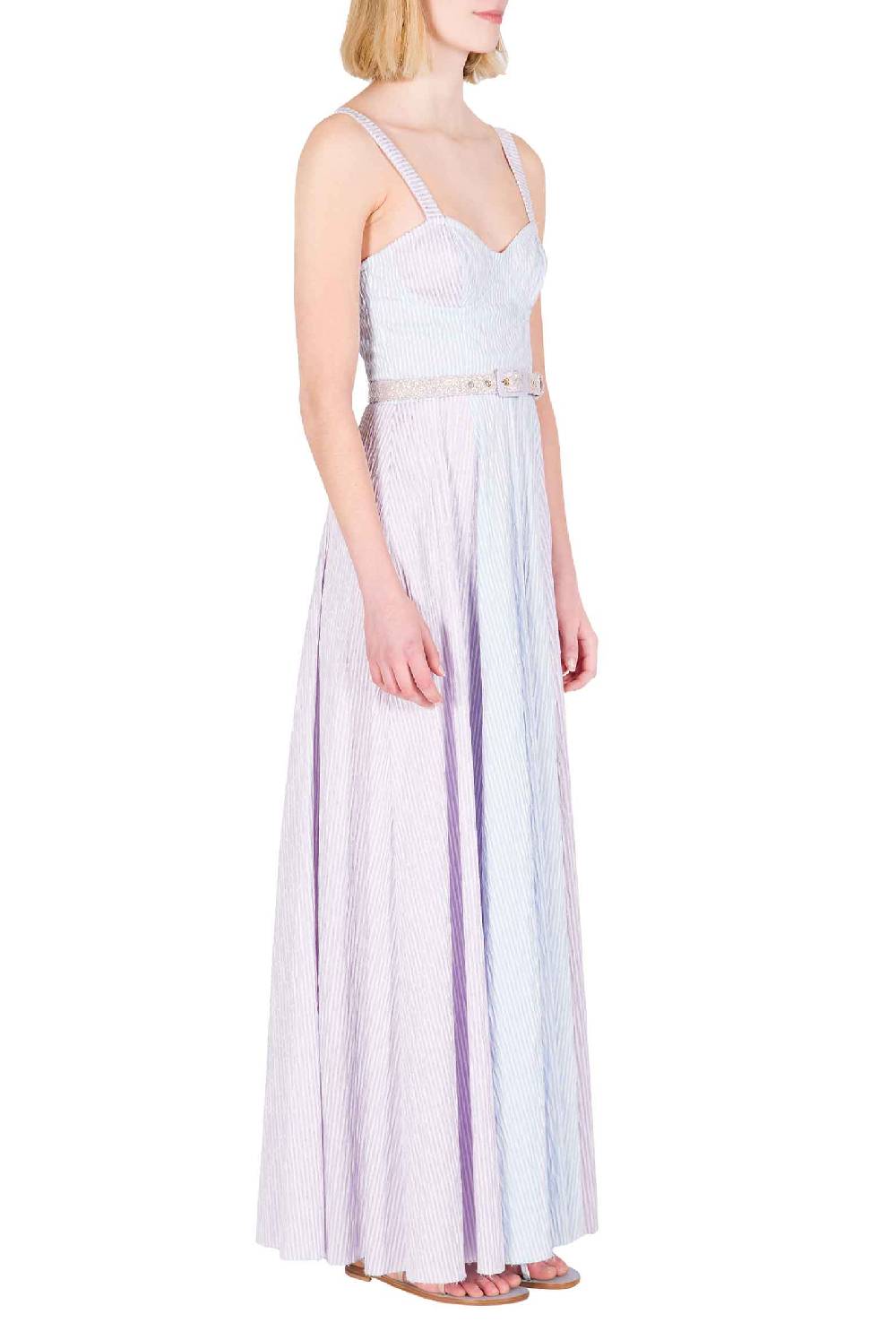 Luisa Beccaria Abito bustier in cotone con spalline a righe bicolori Offerta speciale della fabbrica