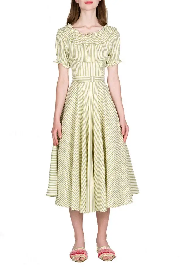 Luisa Beccaria Abito midi in misto cotone con spalle scoperte