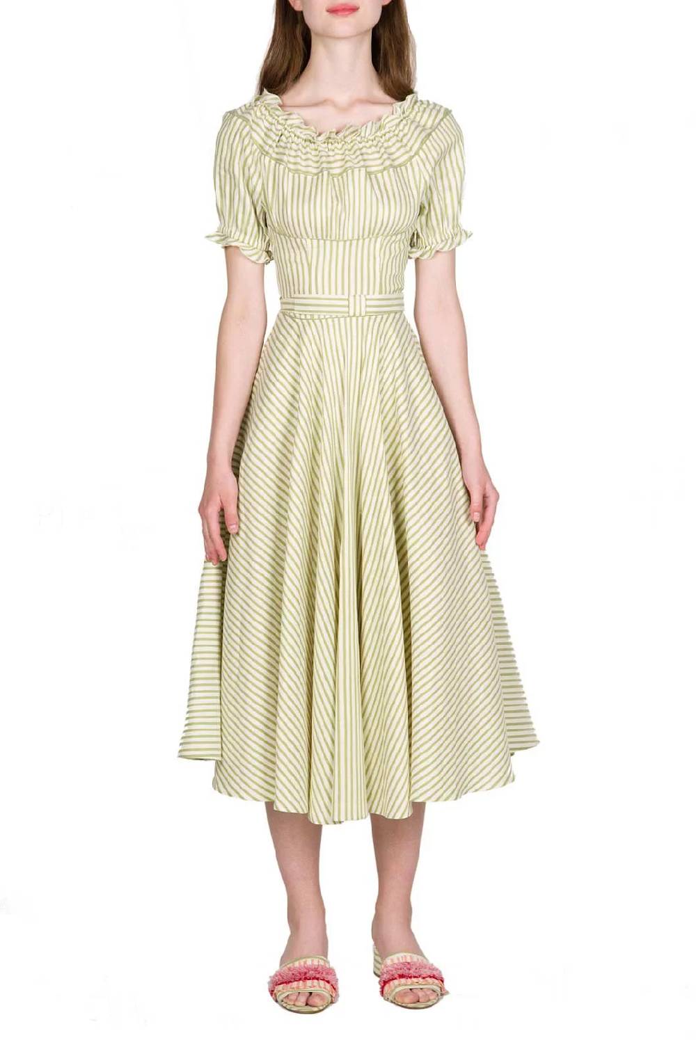 Luisa Beccaria Abito midi in misto cotone con spalle scoperte Duty-free