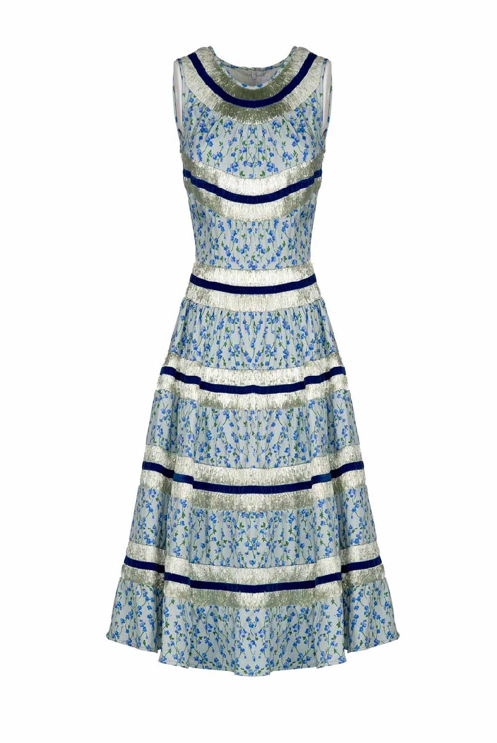 Luisa Beccaria Abito Floreale Azzurro Senza Maniche In Cotone E Rafia 50% di sconto per tempo limitato