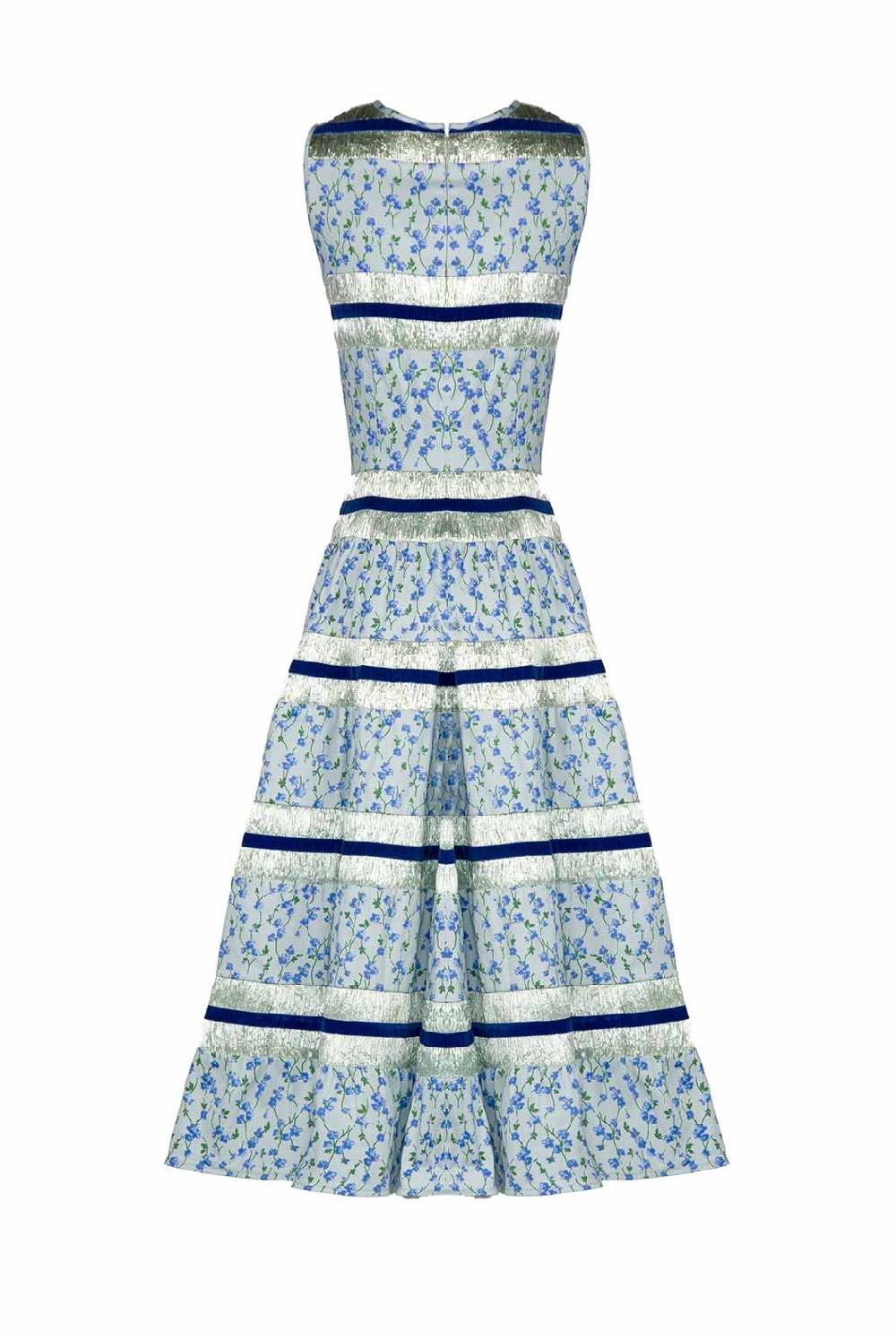 Luisa Beccaria Abito Floreale Azzurro Senza Maniche In Cotone E Rafia 50% di sconto per tempo limitato