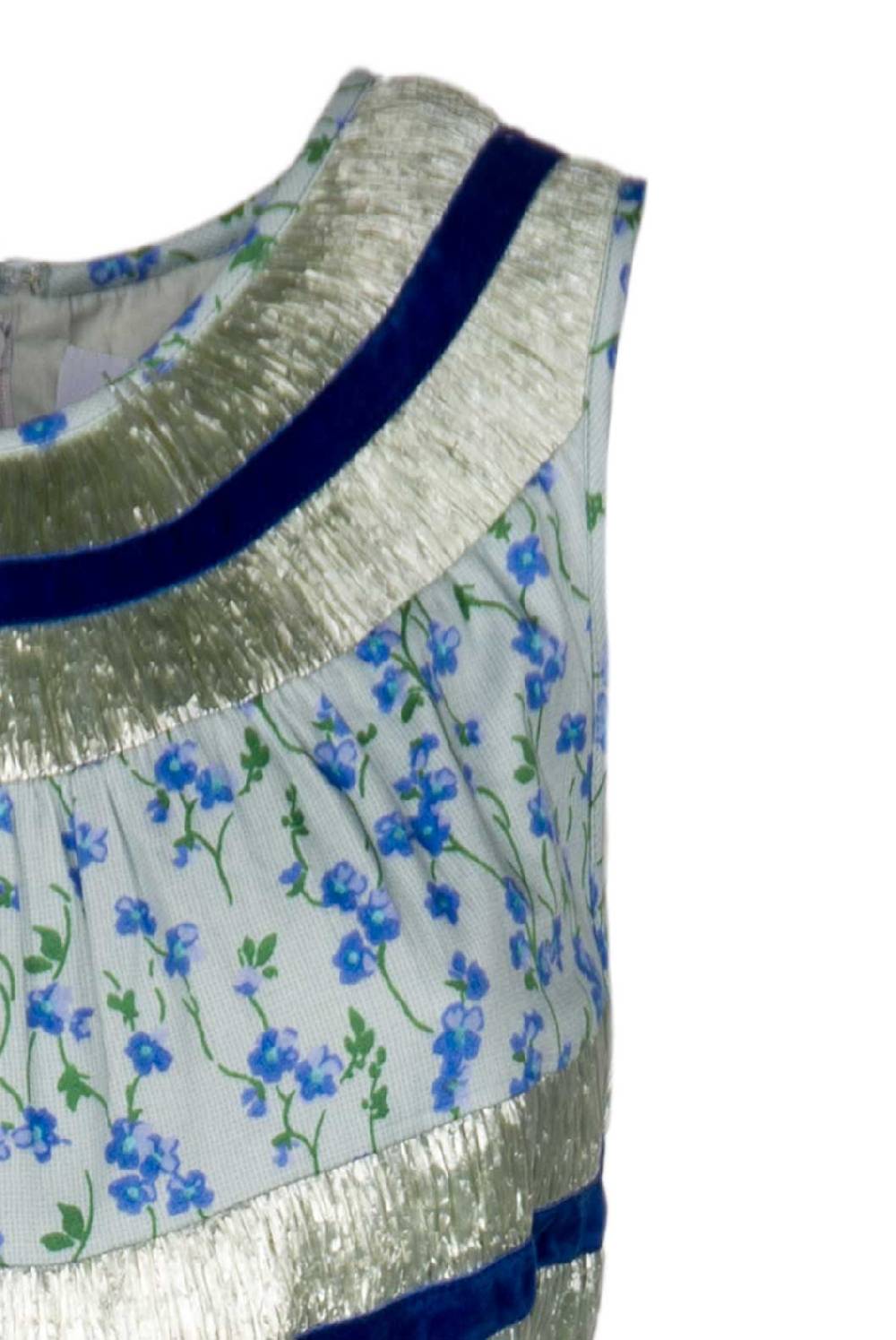 Luisa Beccaria Abito Floreale Azzurro Senza Maniche In Cotone E Rafia 50% di sconto per tempo limitato