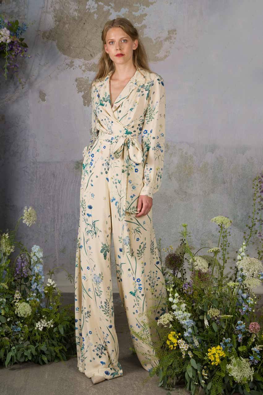 Luisa Beccaria Tuta in crêpe con stampa floreale di Herbarium con cintura In Linea