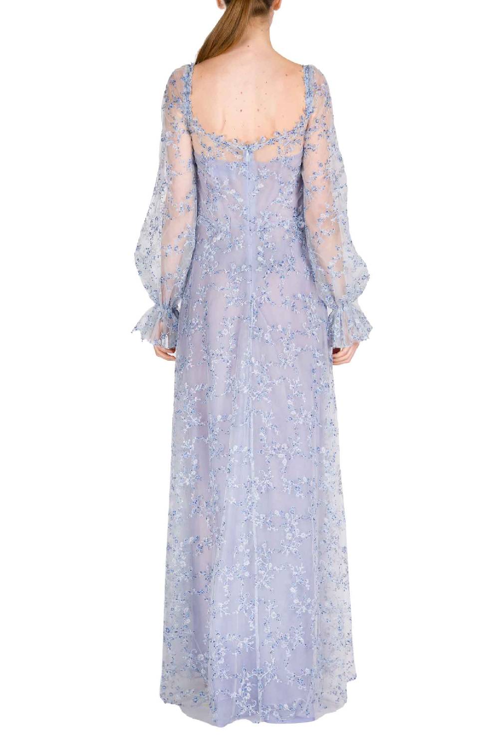 Luisa Beccaria Abito da sera in tulle blu con ricami Promozione