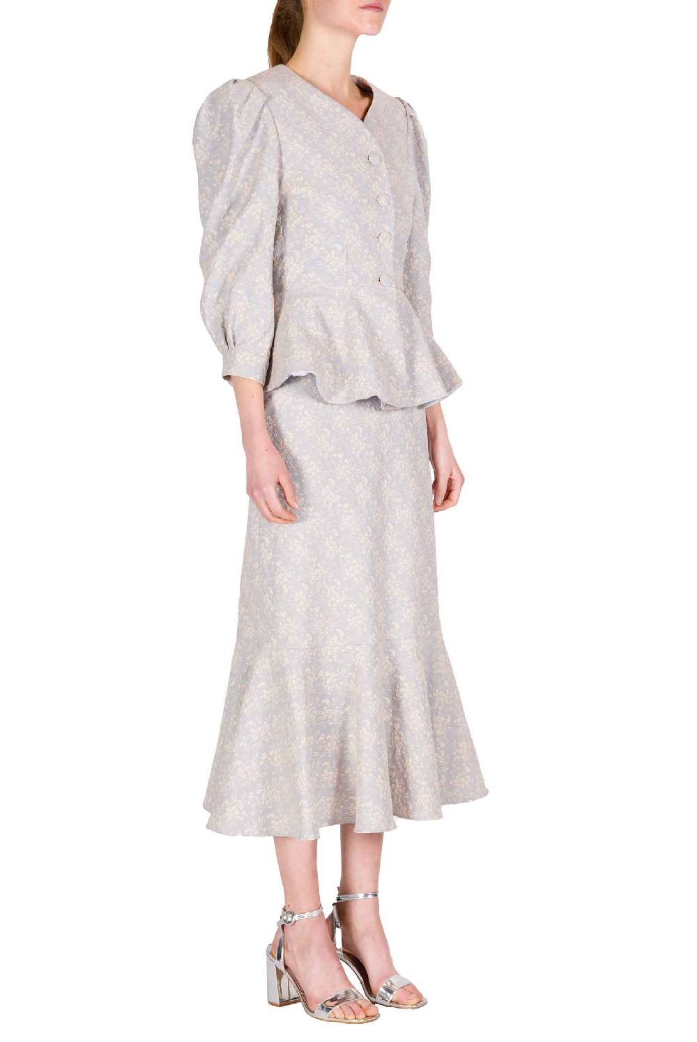 Luisa Beccaria Giacca a balze in jacquard floreale con maniche a sbuffo Negozi Online