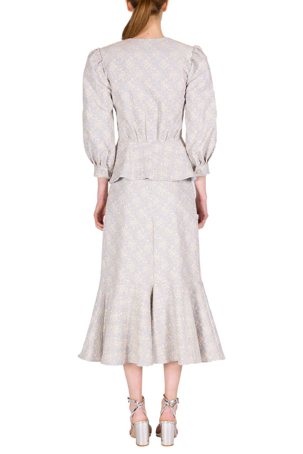 Luisa Beccaria Giacca a balze in jacquard floreale con maniche a sbuffo Negozi Online