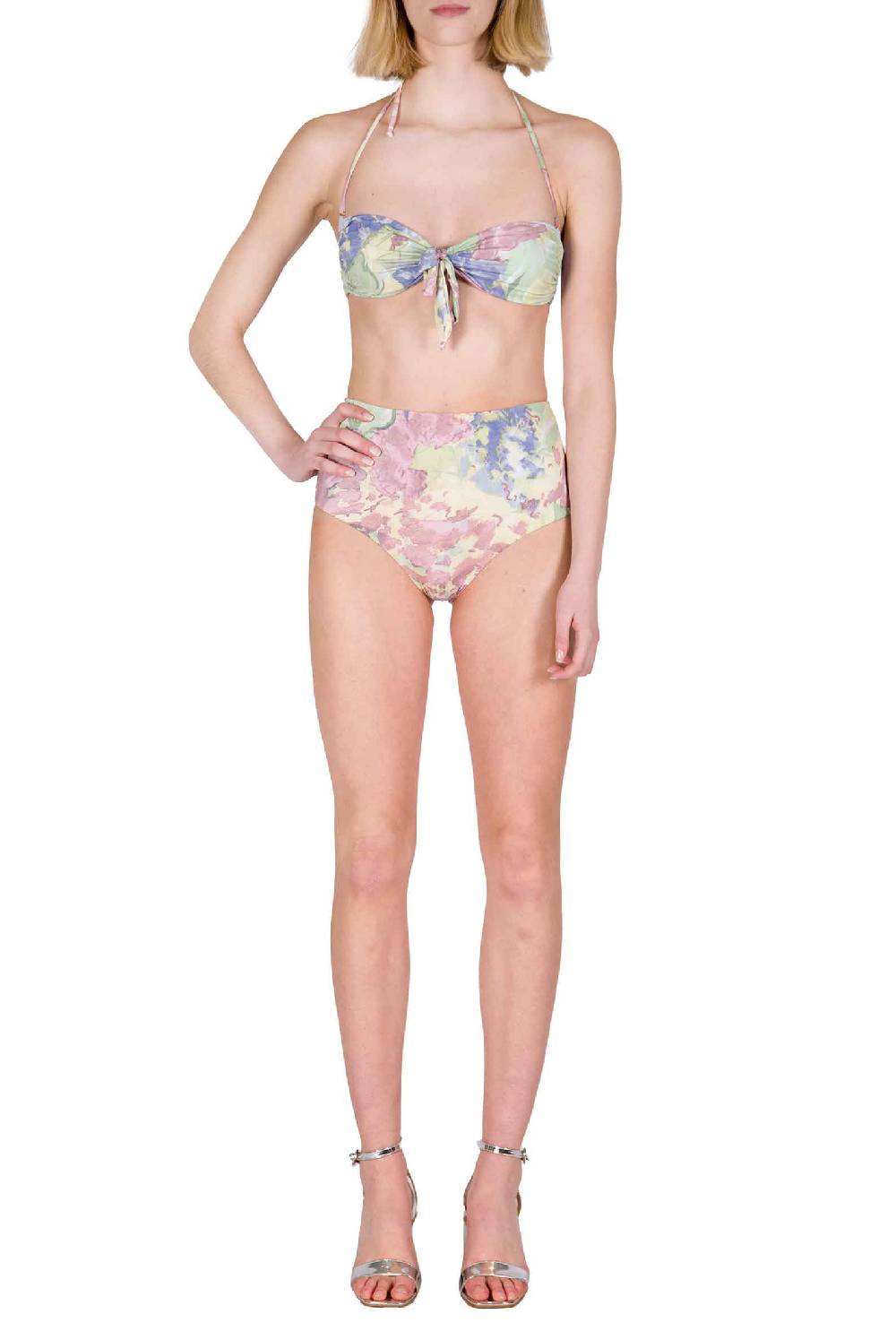 Luisa Beccaria Bikini slip a fascia e vita alta in fiori astratti Acquista Ora