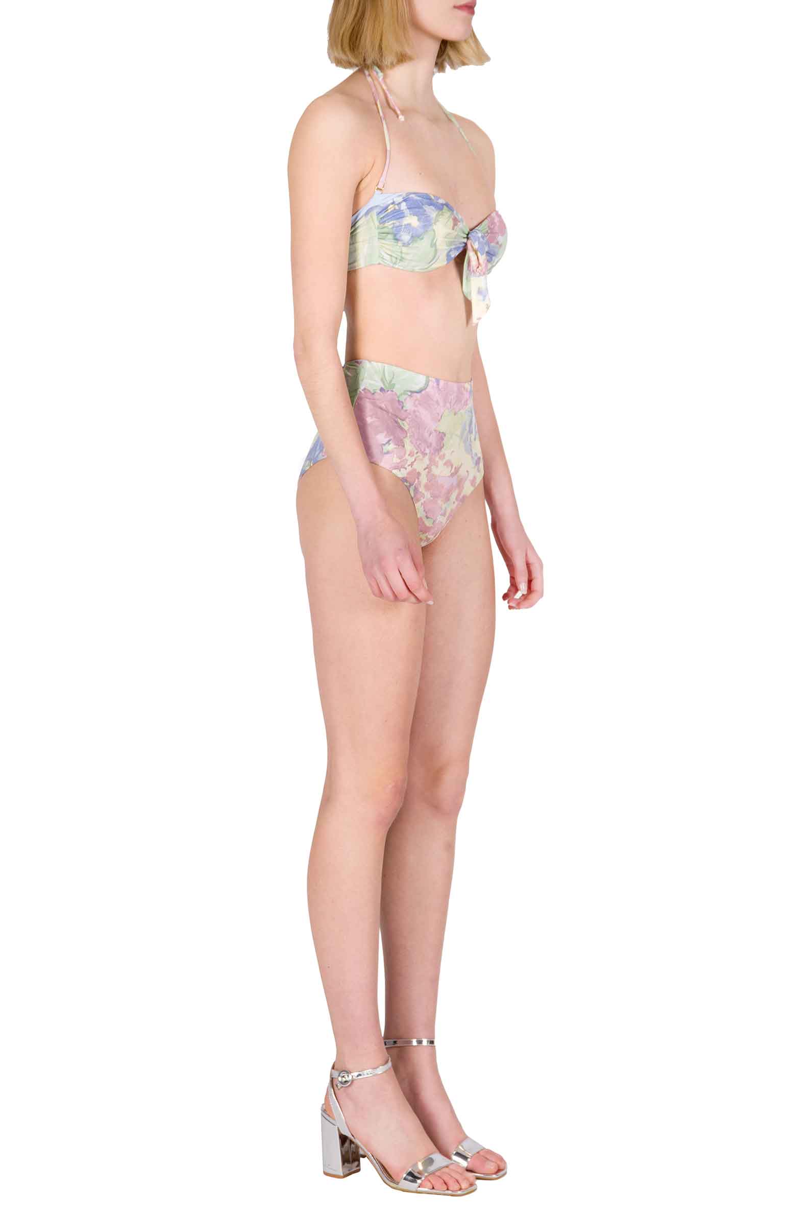 Luisa Beccaria Bikini slip a fascia e vita alta in fiori astratti Acquista Ora