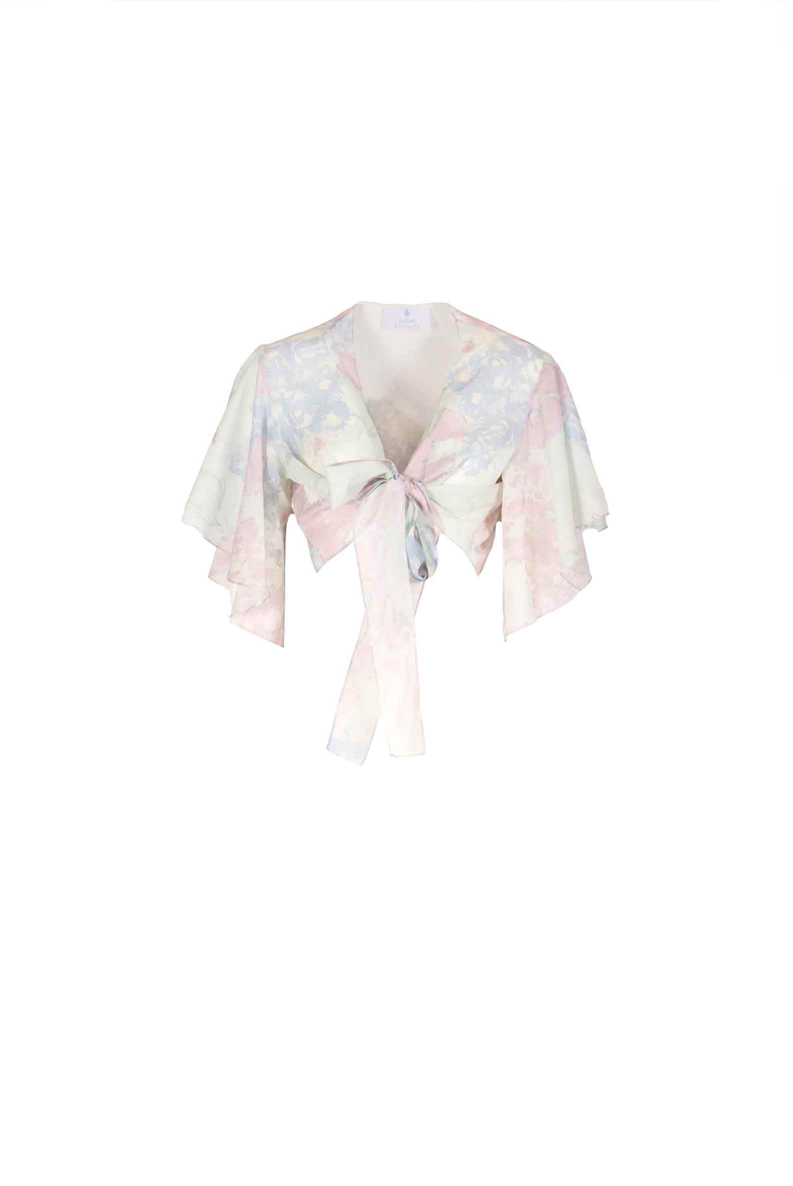 Luisa Beccaria Top con volant e fiocco in fiori astratti Promozione Limitata