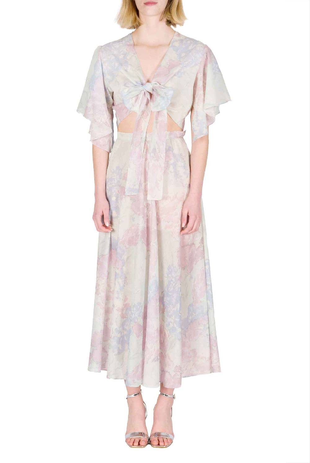 Luisa Beccaria Top con volant e fiocco in fiori astratti Promozione Limitata