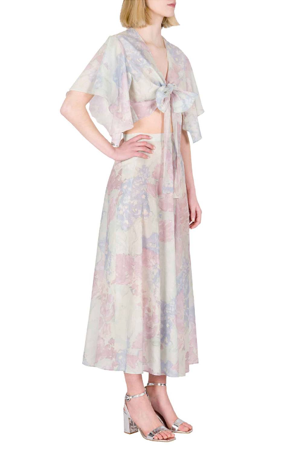 Luisa Beccaria Gonna in cotone leggero stampato con fiori astratti Shopping Online