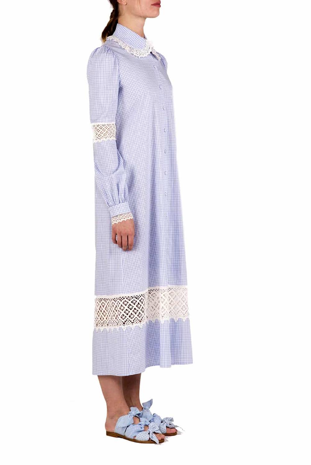 Luisa Beccaria Abito chemisier in cotone a quadretti con pizzo Online