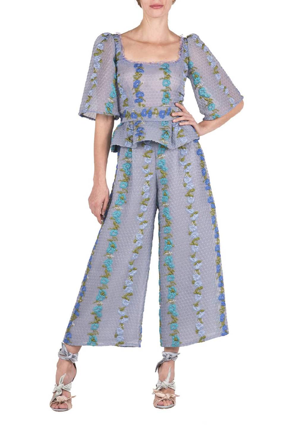 Luisa Beccaria Top in Organza Fil Coupè Floreale Rigato Offerte