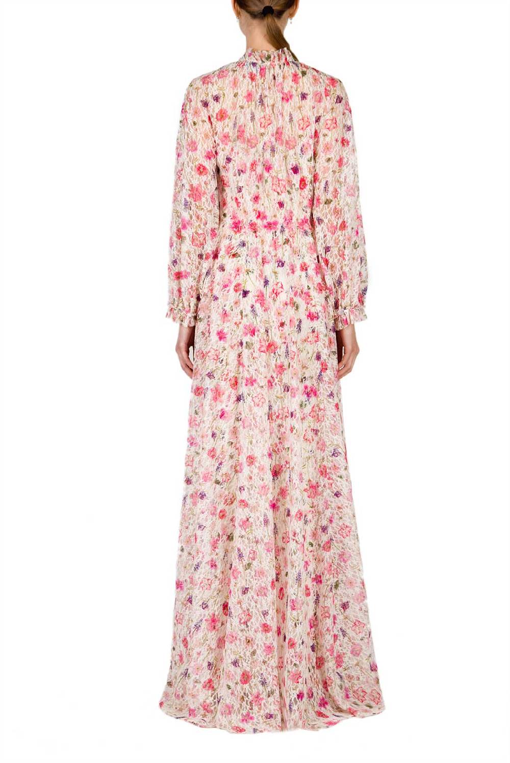 Luisa Beccaria Maxi abito in pizzo con collo a lupetto stampato floreale Vendita Calda