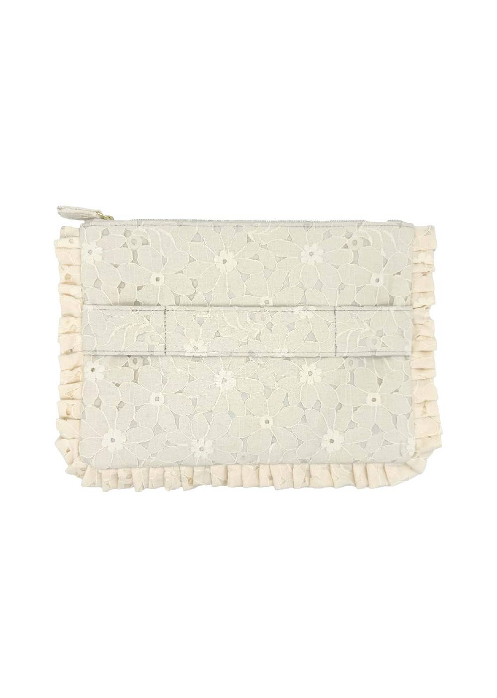 Luisa Beccaria Pochette Grande a Mano in Pizzo Floreale Crema Nuova