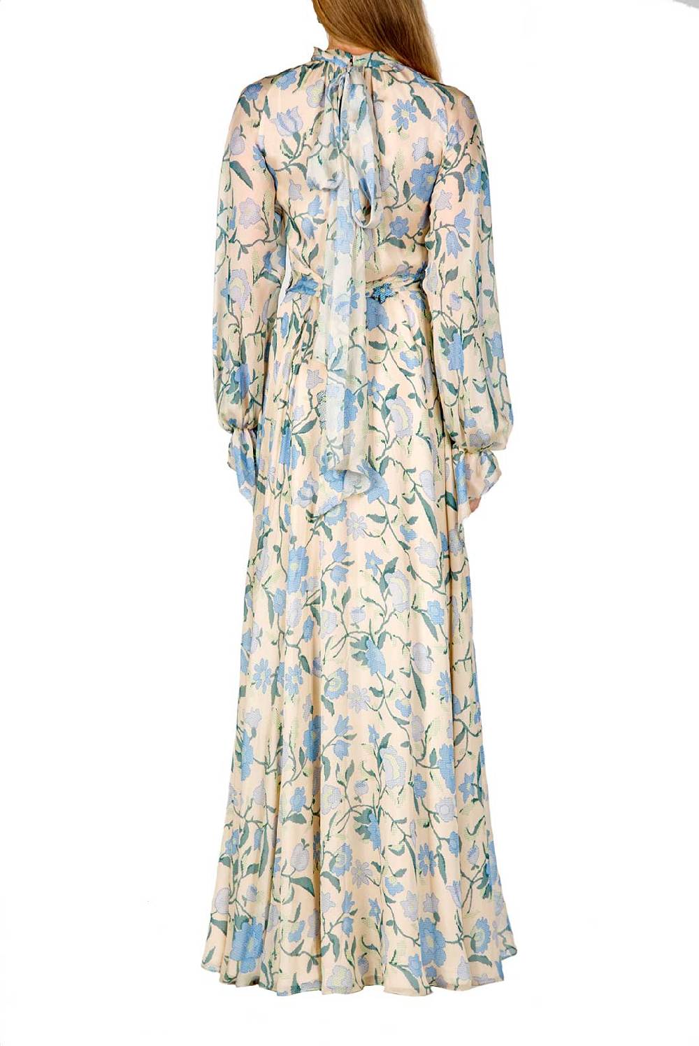 Luisa Beccaria Maxi abito in chiffon di seta con fiori di campo Sconto di tempo limitato