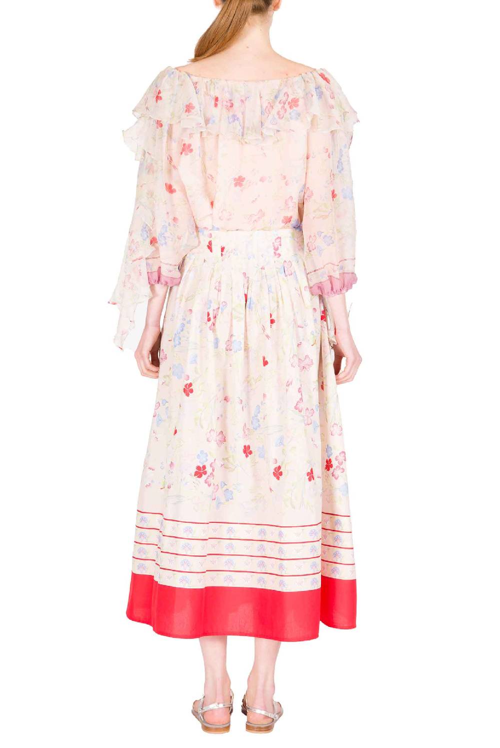 Luisa Beccaria Blusa in chiffon stampata con volant a fiori Gilly Negozio online di fabbrica