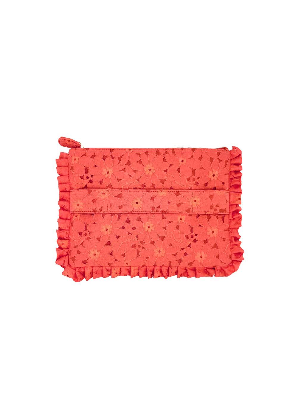 Luisa Beccaria Pochette Piccola A Mano In Pizzo Floreale Corallo Offerta speciale