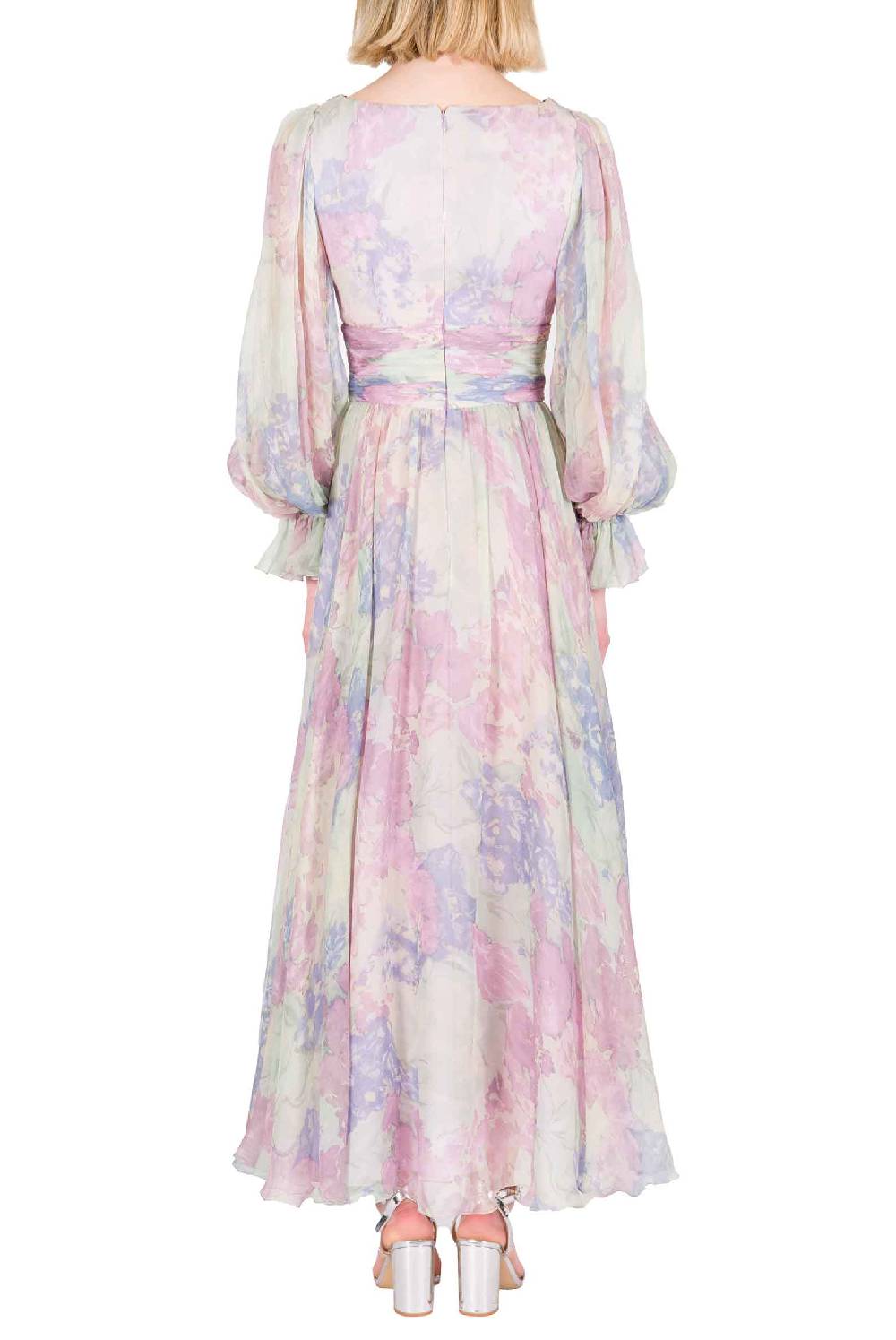 Luisa Beccaria Abito in chiffon stampato Luna con fiori astratti Fornitura limitata