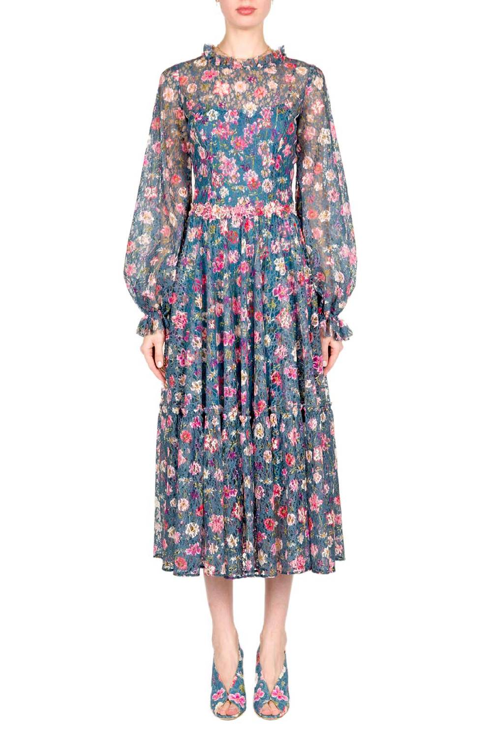 Luisa Beccaria Abito longuette in pizzo stampato floreale Offerta natalizia