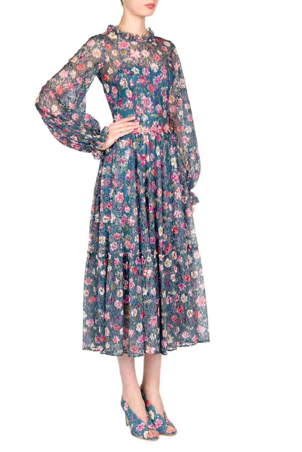 Luisa Beccaria Abito longuette in pizzo stampato floreale Offerta natalizia
