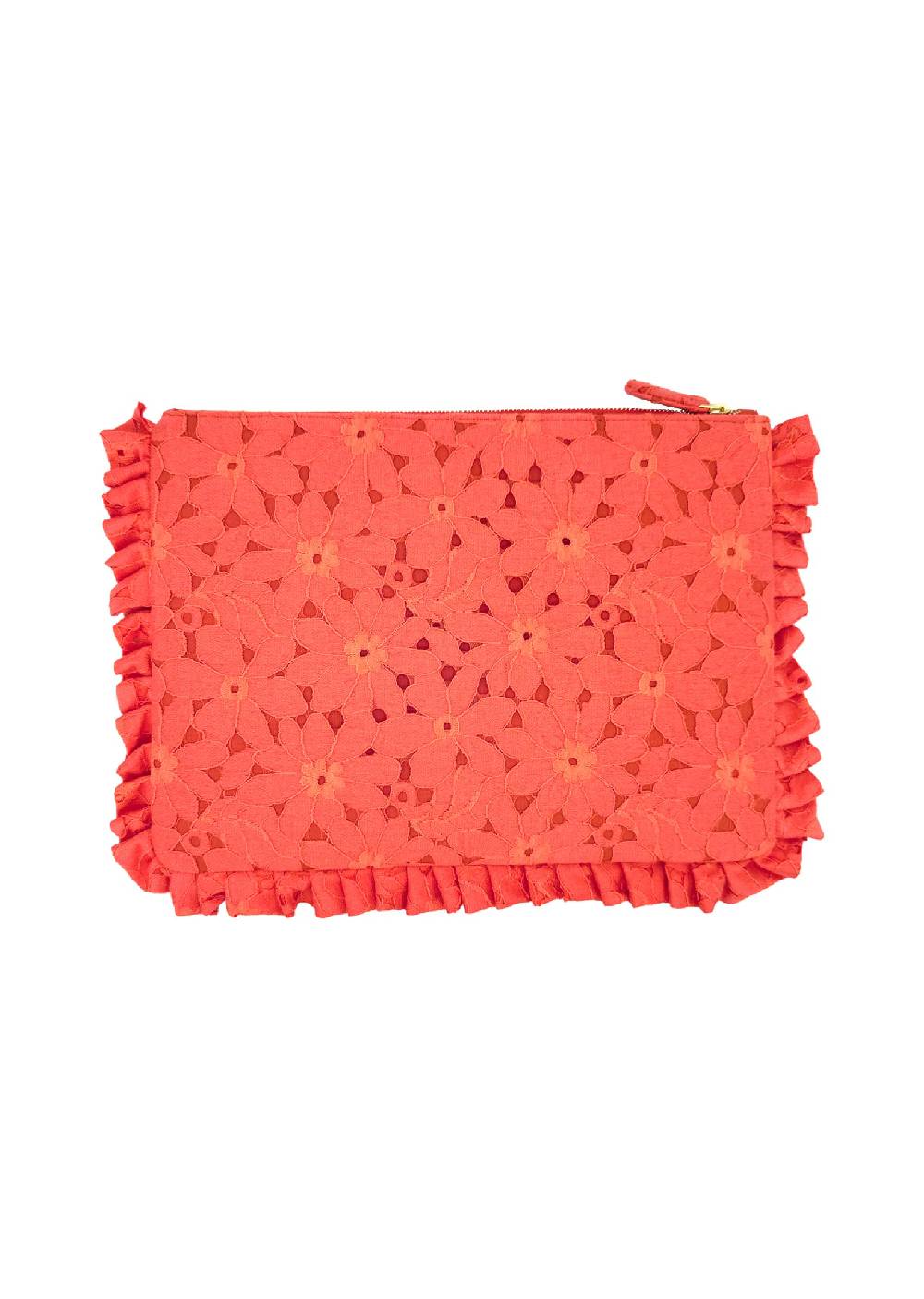 Luisa Beccaria Pochette grande a mano in pizzo floreale corallo Offerta San Valentino