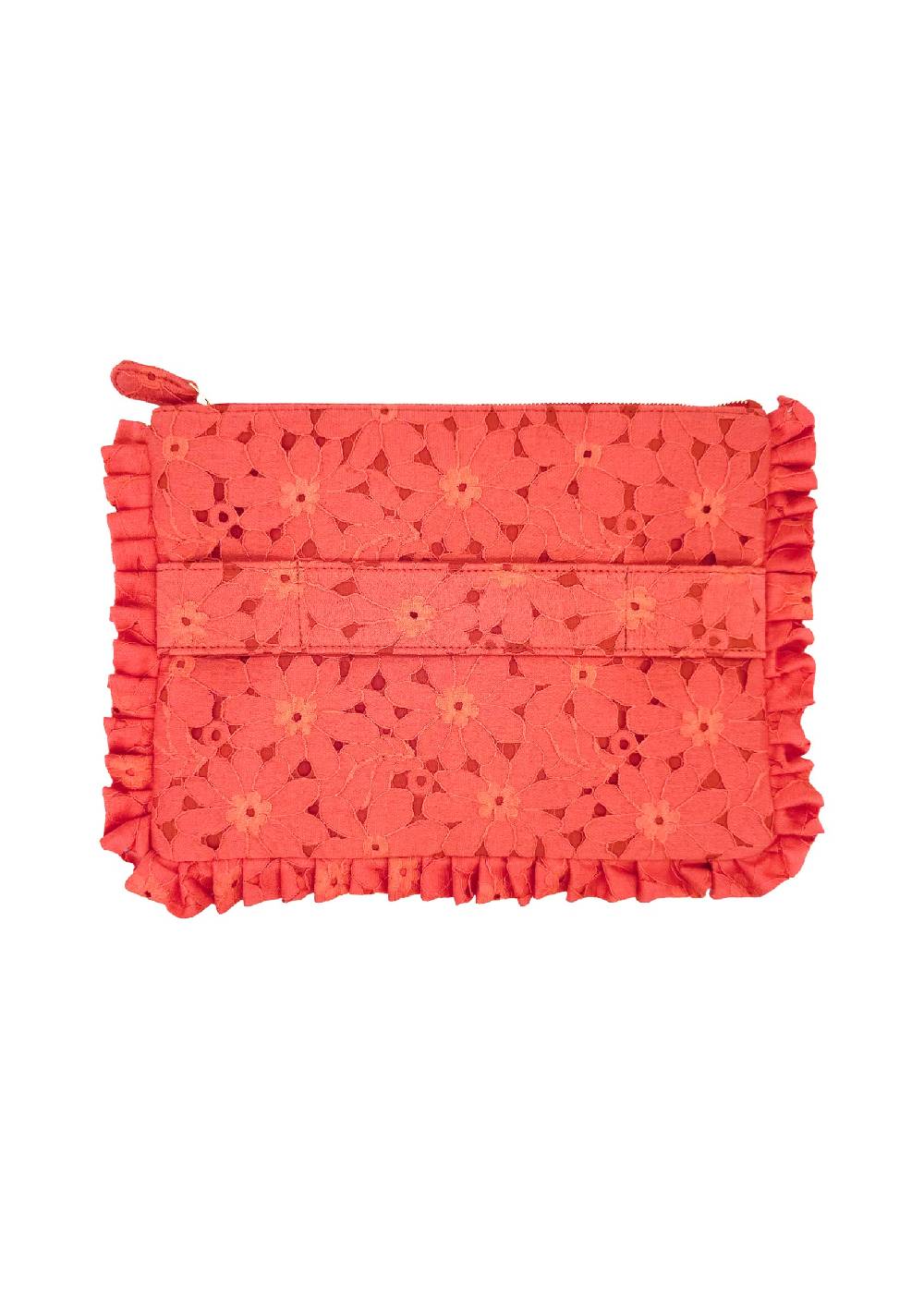Luisa Beccaria Pochette grande a mano in pizzo floreale corallo Offerta San Valentino