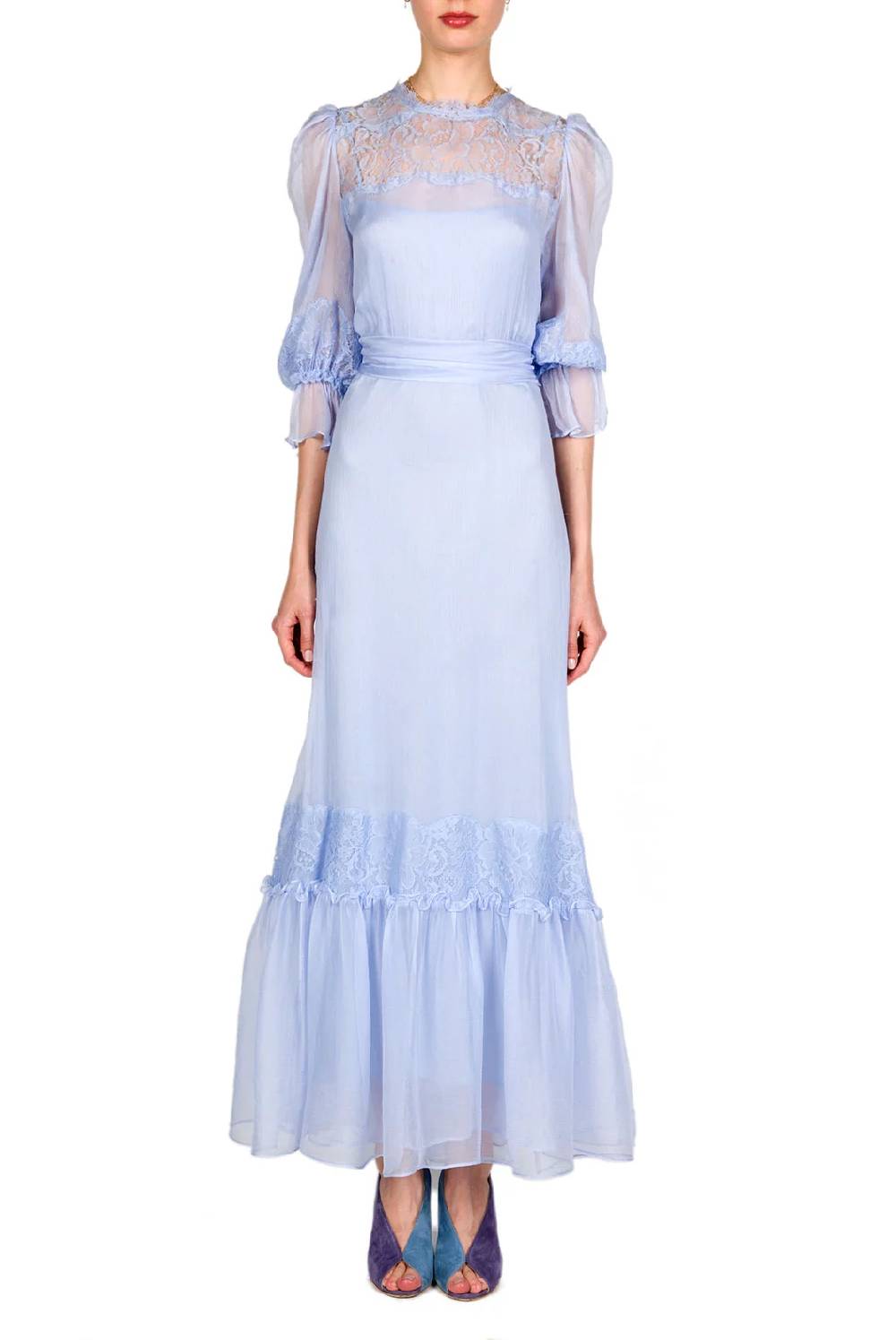 Luisa Beccaria Abito in chiffon decorato in pizzo Smaltimento dello stoccaggio