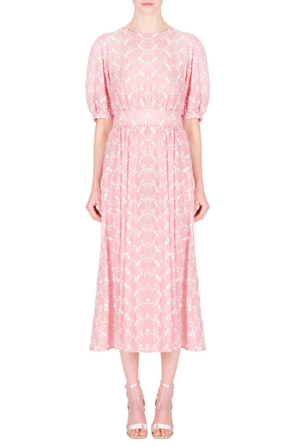 Luisa Beccaria Abito In Cotone Ricamato Floreale Con Cintura Staccabile Nuovi prodotti