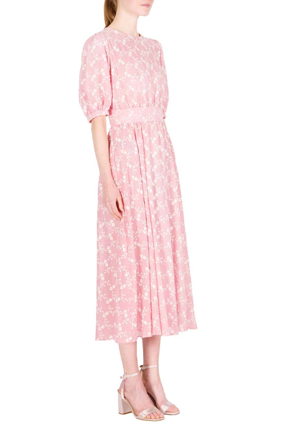 Luisa Beccaria Abito In Cotone Ricamato Floreale Con Cintura Staccabile Nuovi prodotti