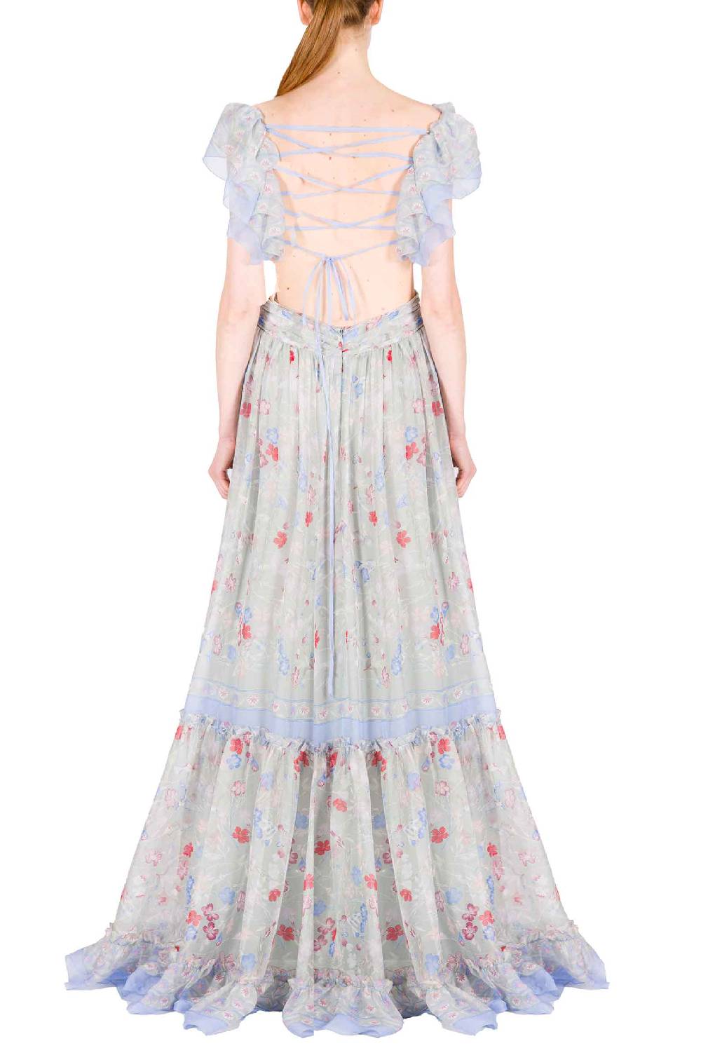 Luisa Beccaria Abito in chiffon stampato con schiena scoperta a fiori Gilly Liquidazione