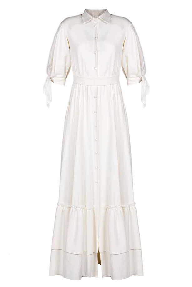 Luisa Beccaria Maxi abito in misto lino con maniche a cravatta Comprane uno, ottenene uno gratis