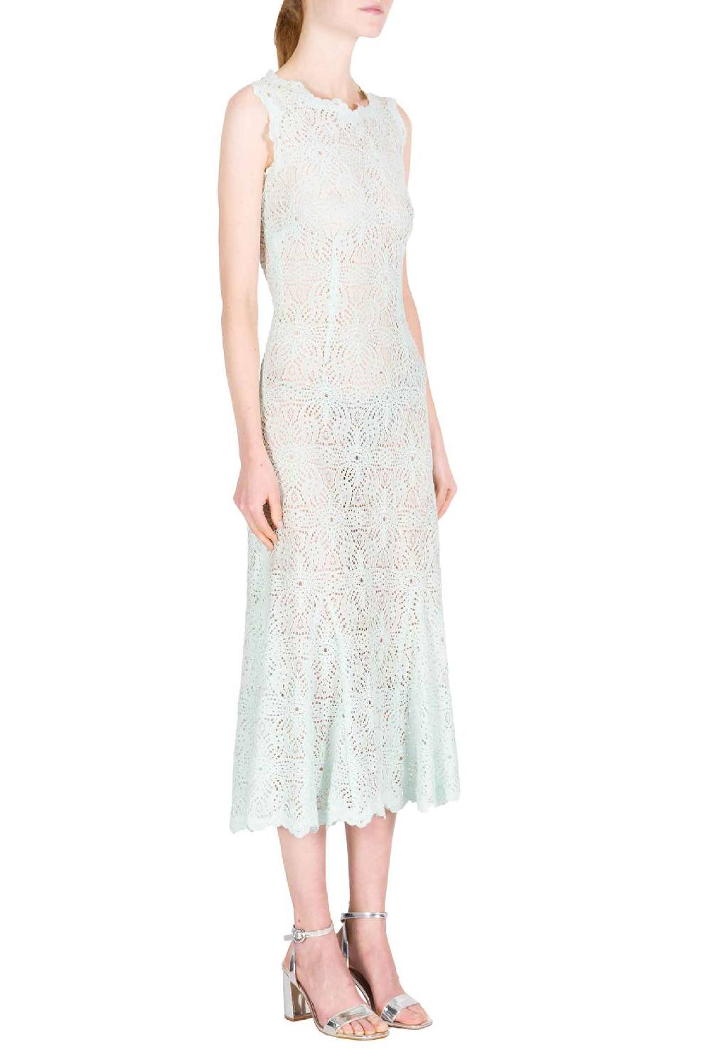Luisa Beccaria Abito midi in pizzo blu ghiaccio Ultimi due giorni