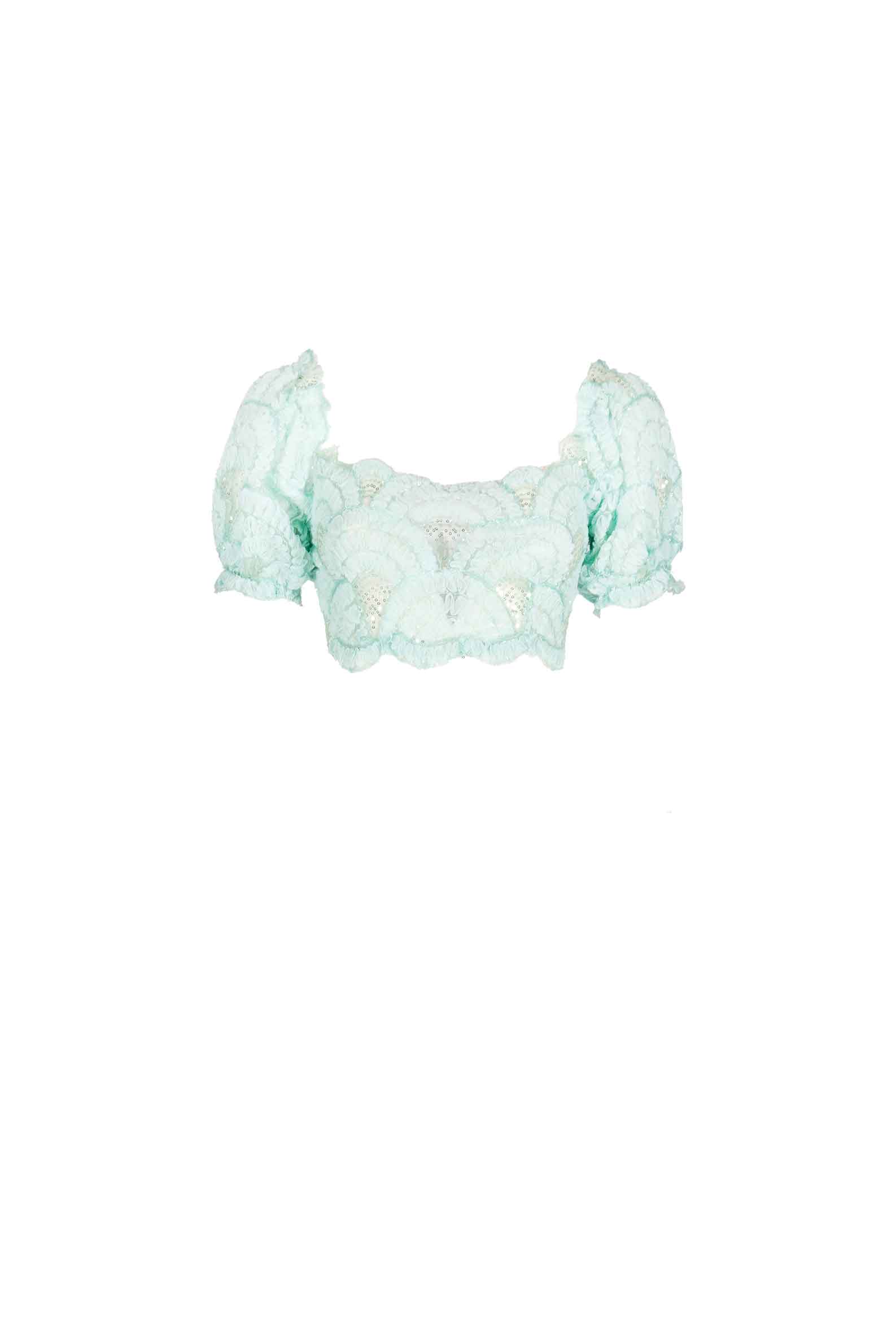 Luisa Beccaria Maniche a sbuffo in tulle con paillettes e spalle scoperte Promozione temporanea