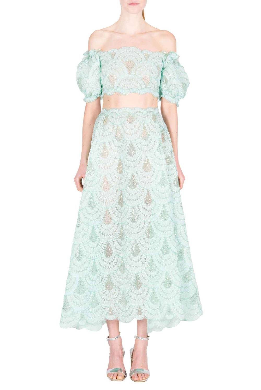Luisa Beccaria Maniche a sbuffo in tulle con paillettes e spalle scoperte Promozione temporanea