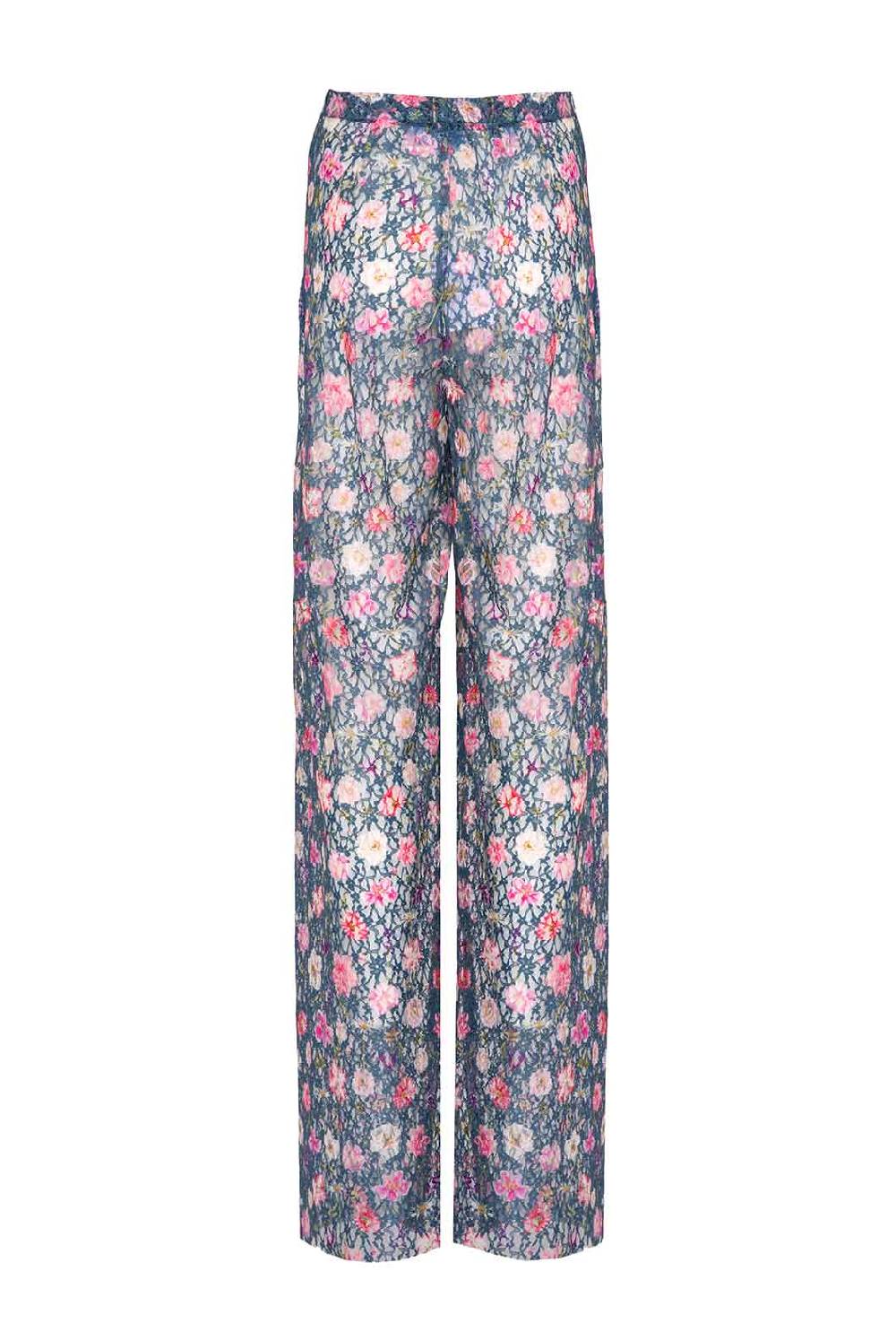 Luisa Beccaria Pantaloni svasati a vita alta in georgette con stampa floreale Fino al 60% di sconto